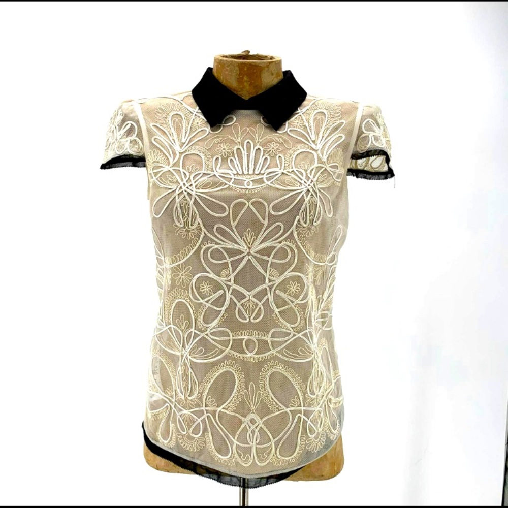Karen Millen Top Size 4 Ivory Black Lace Side Zip
